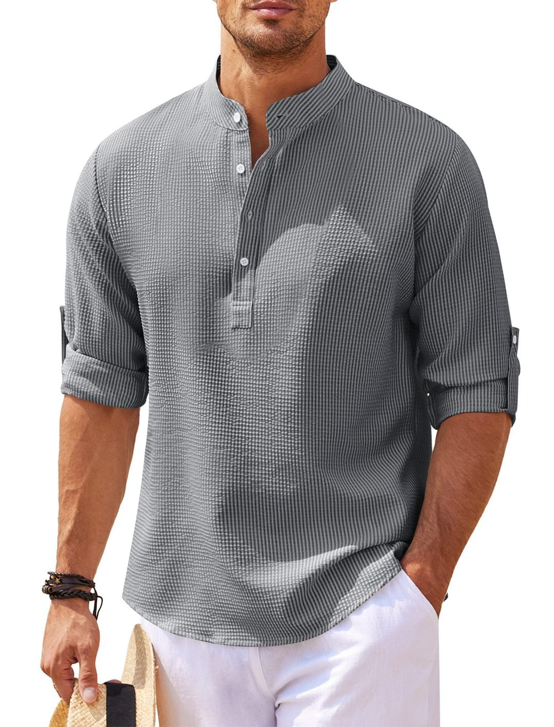 Cormac - Camisa Casual de Lino de Manga Larga para Hombre