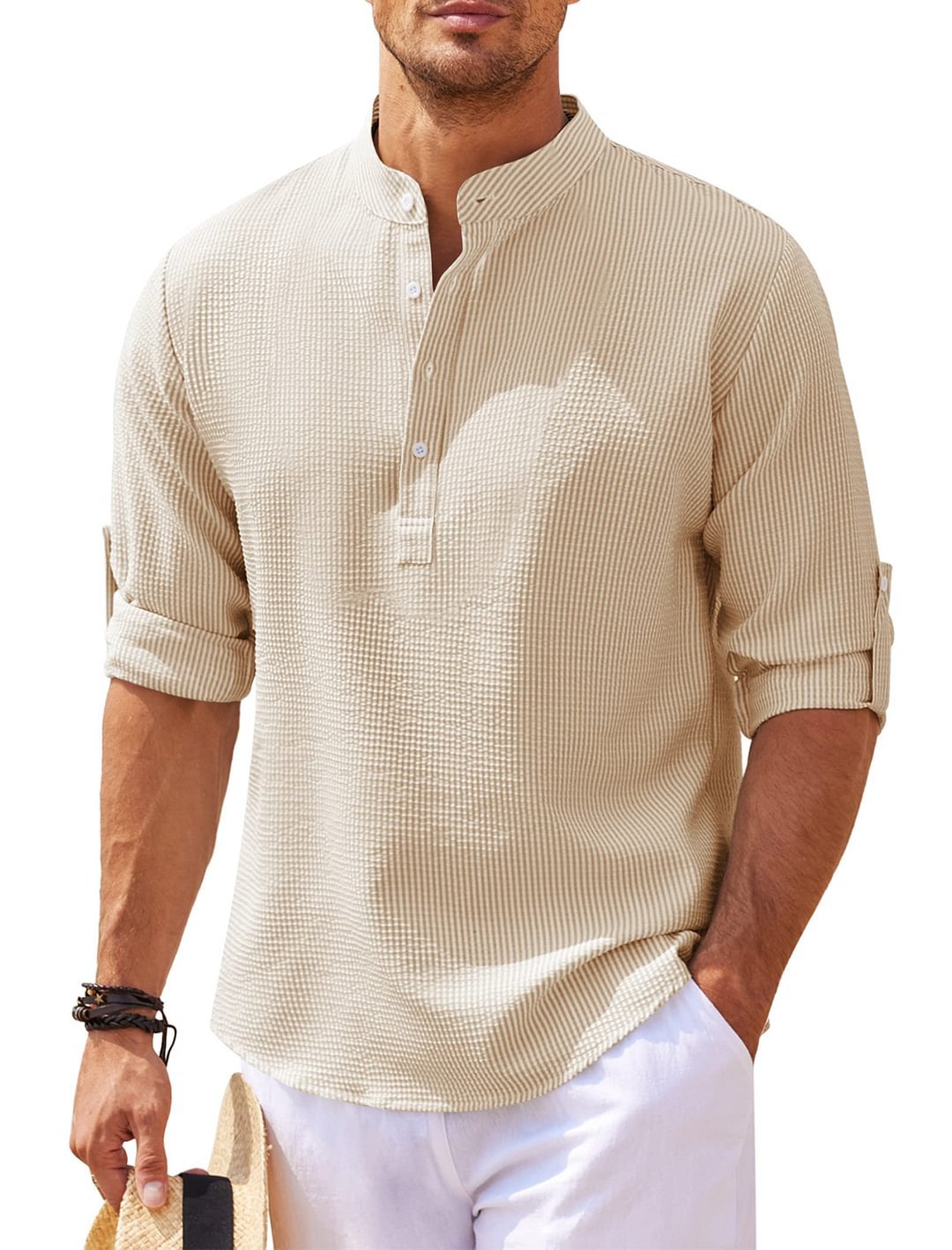 Cormac - Camisa Casual de Lino de Manga Larga para Hombre