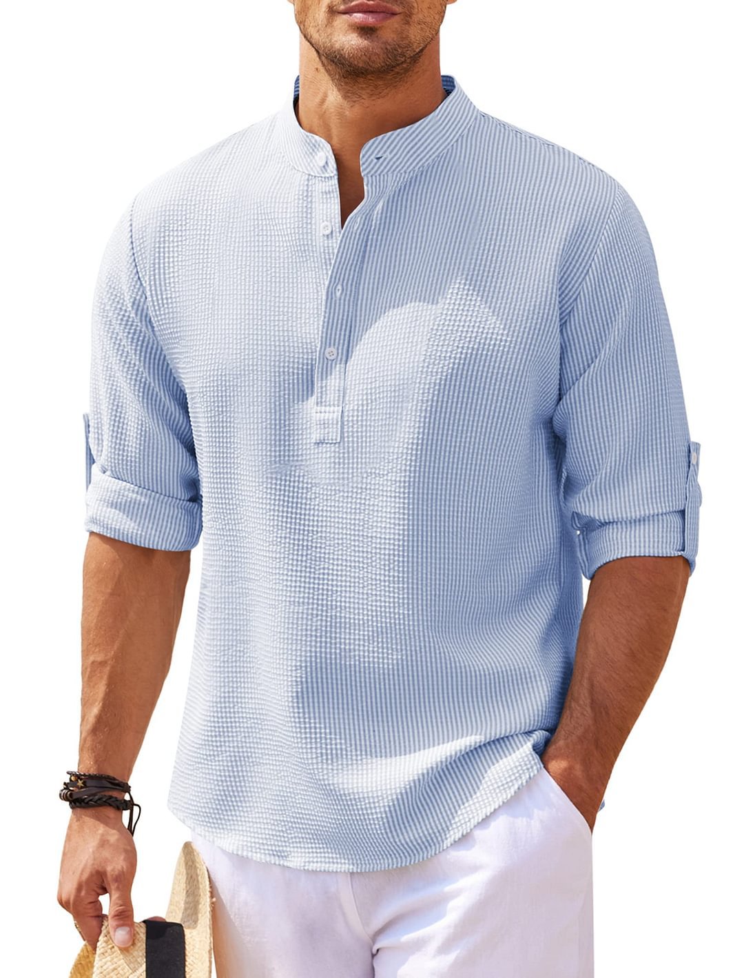 Cormac - Camisa Casual de Lino de Manga Larga para Hombre