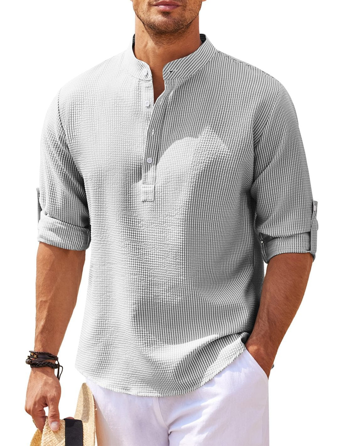 Cormac - Camisa Casual de Lino de Manga Larga para Hombre